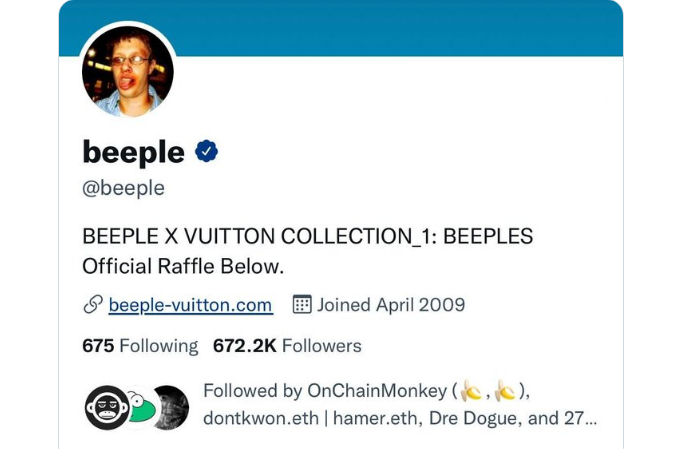 El tuit hackeado de Beeple con el enlace pishing falso